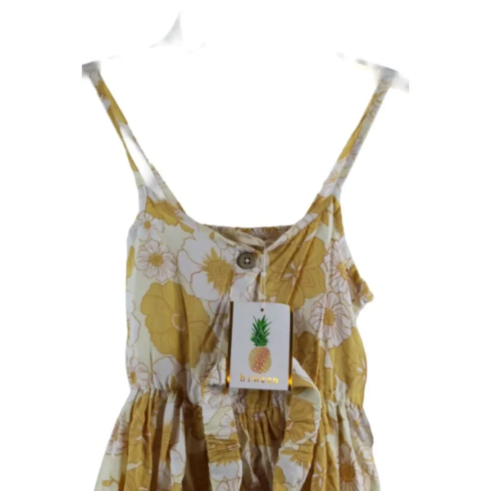 Btween Yellow White Girls Summer Floral Dress w/ Headpiece Spaghetti Strap 5 030
